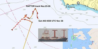 Genel kargo gemisi RAPTOR 'un 26 Kasım sabahı Yunanistan'ın Midilli Adası'nın güneybatı kıyısı açıklarında battığı bildirildi.